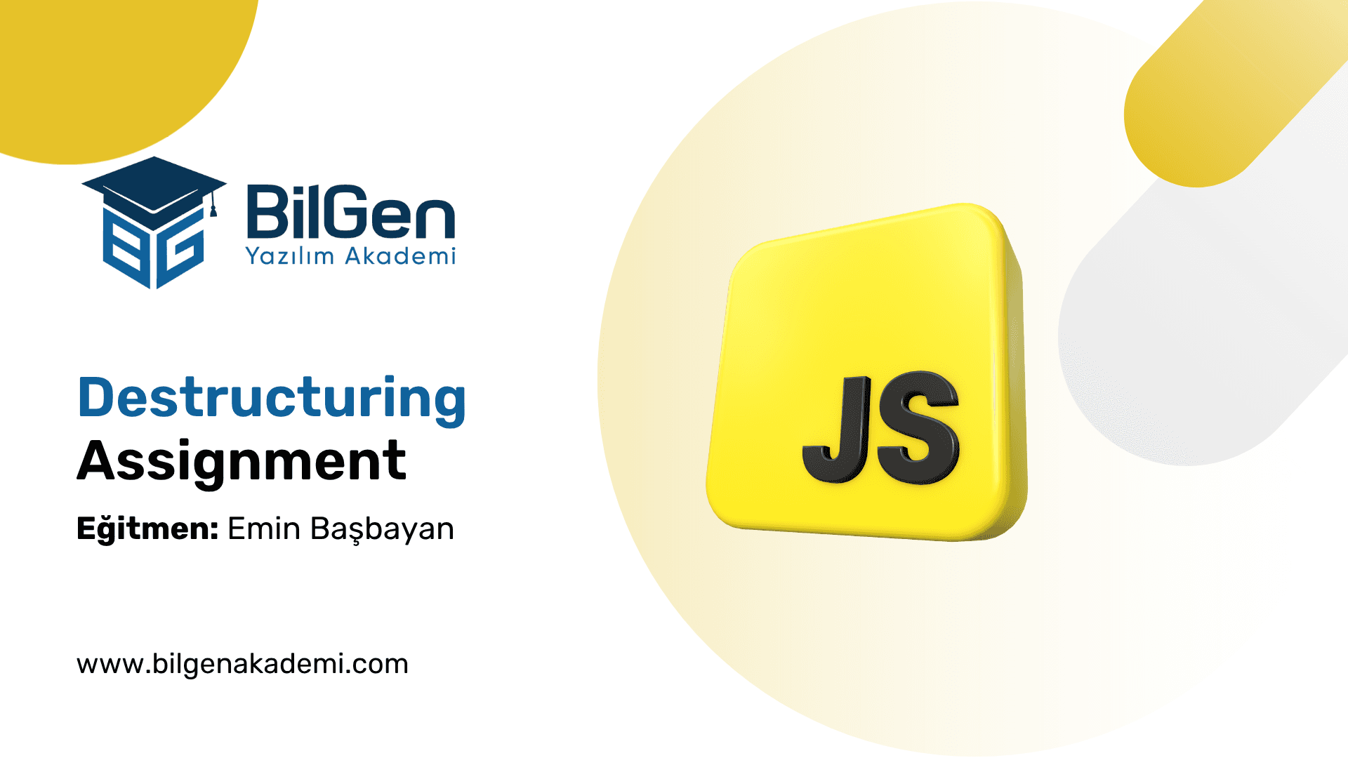 JavaScript destructuring gösterimi, dizi ve obje elemanlarını ayırma ve değişkenlere atama örneği.